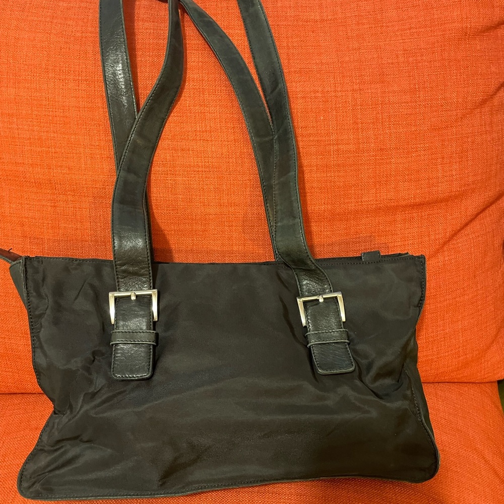 Prada Black Shoulder Bag with Silver Buckle Details